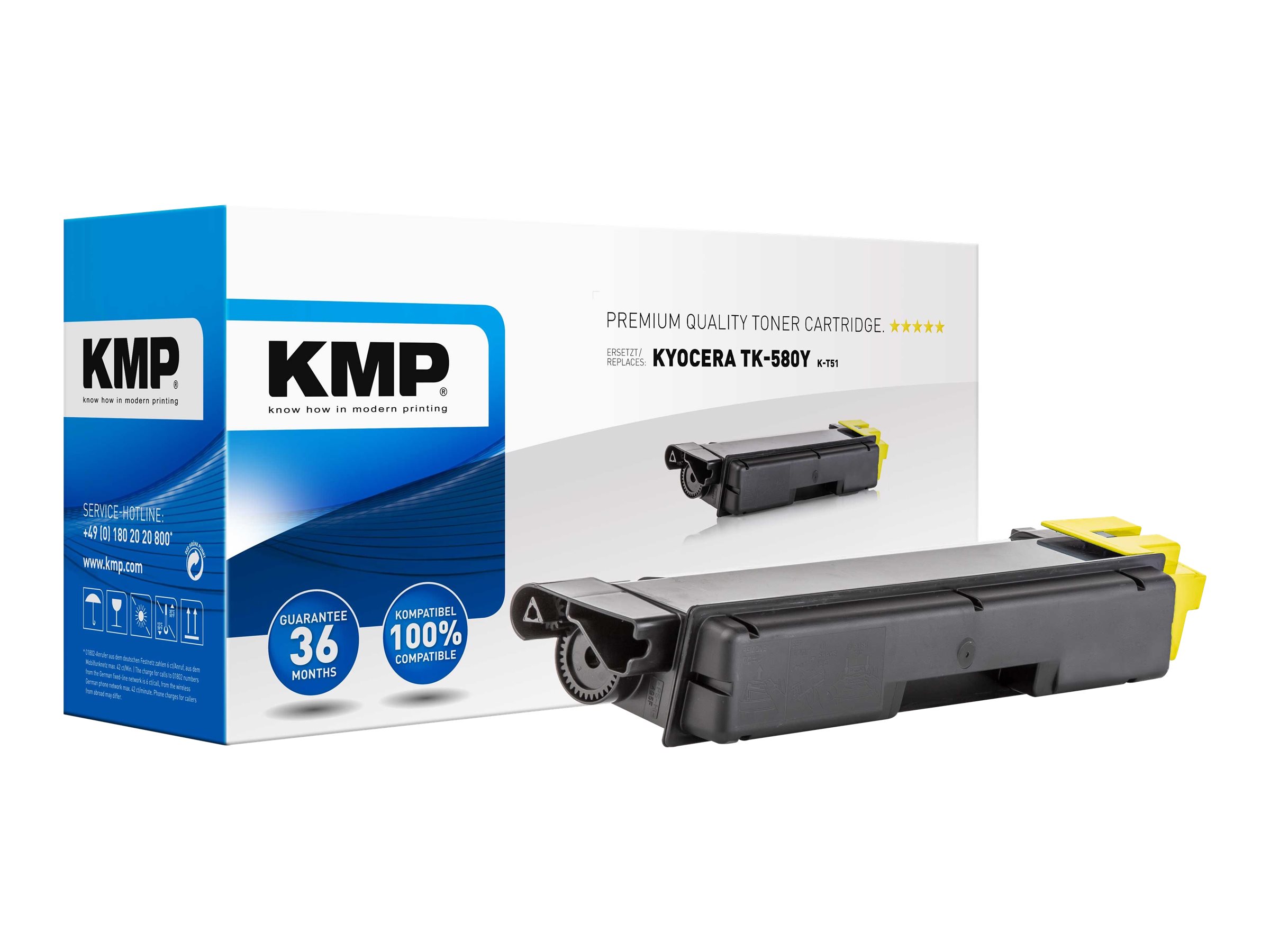 KMP K-T51 - 50 g - Gelb - kompatibel - Tonerpatrone (Alternative zu: Kyocera TK-580Y)für Kyocera ECOSYS P6021cdn - P6021cdn/KL3; FS-C5150DN - C5150DN/KL3