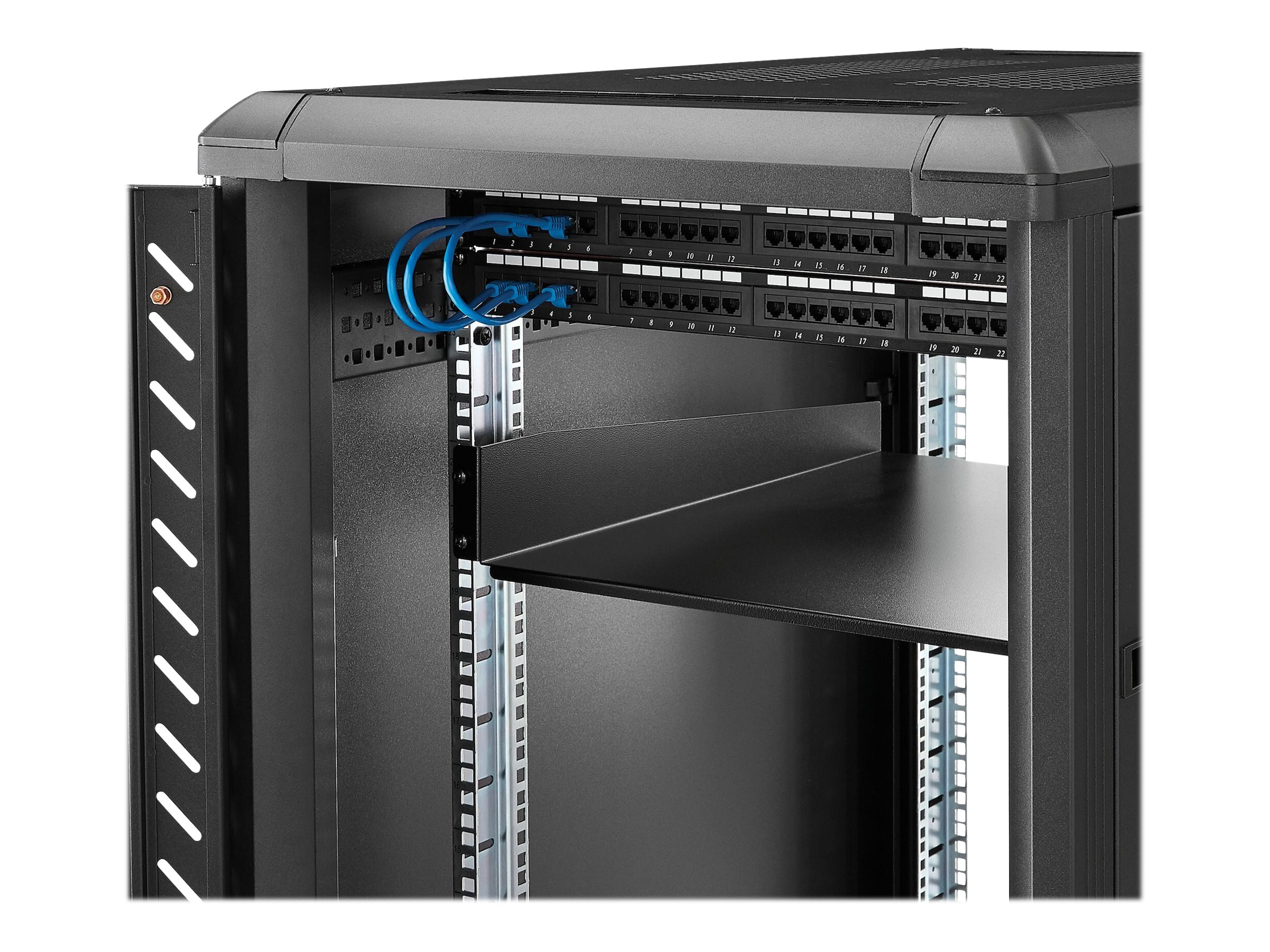 StarTech.com 2 HE 19 Fest montierbarer Fachboden für Server Rack/ Schrank bis 22 Kg - Fachboden für Serverschrank 2HE 19 Zoll 55 cm Tief - Rack - Regal - Schwarz - 2U - 55.9 cm (22")für P/N: RK12OD2 -
