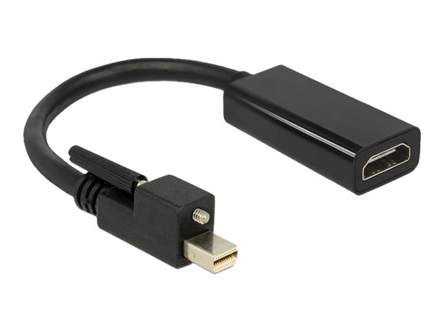 Delock Adapter mini Displayport 1.2 male withscrew > HDMI female 4K Active black - Videokonverter - Parade PS171 - DisplayPort - HDMI - Schwarz