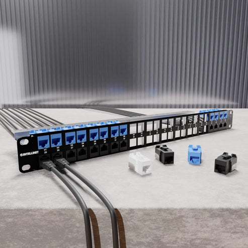 Intellinet Leeres Keystone-Patchpanel - Rack montierbar - abgeschirmt - Schwarz - 1U - 48.3 cm (19")48 Ports
