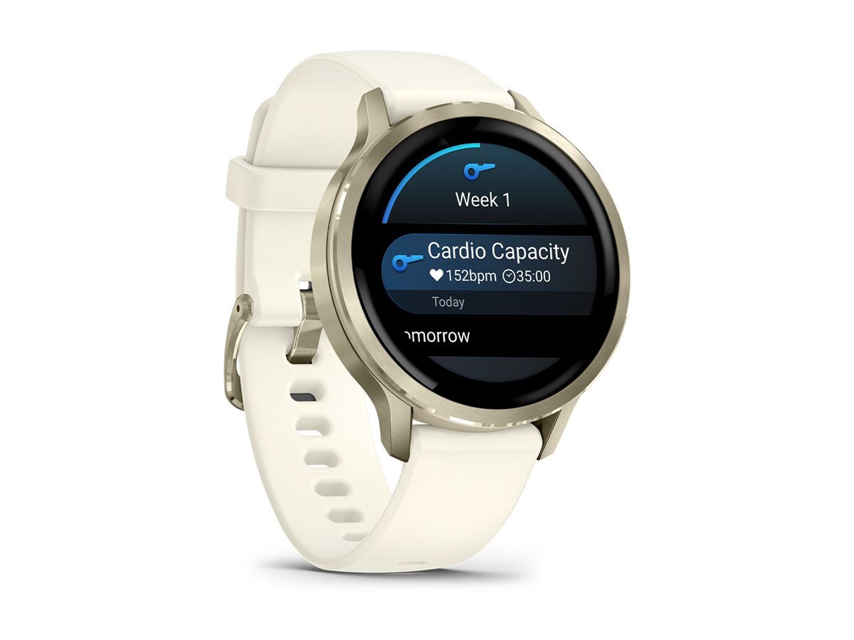 Garmin Venu 4 - 41 mm - lunar gold - intelligente Uhr mit Band - Silikon - Knochen - Handgelenkgröße: 110-175 mm - Anzeige 3.04 cm (1.2")8 GB - Bluetooth - ANT+ - Wi-Fi - 33 g
