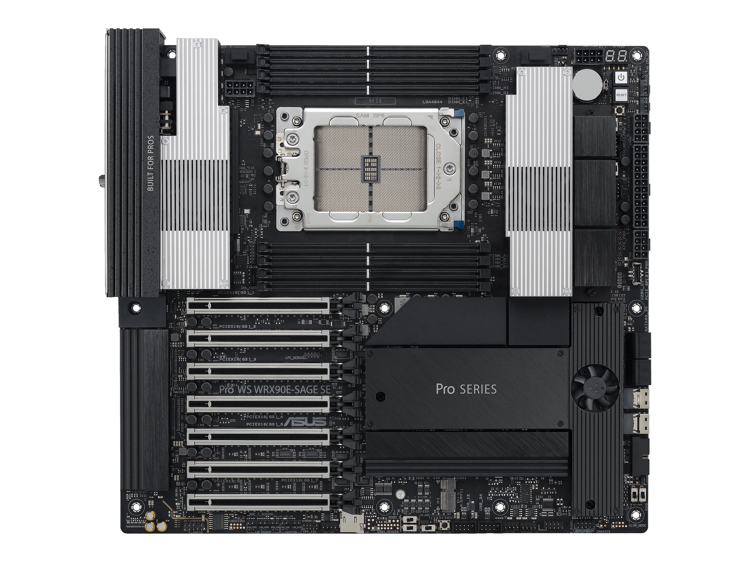 ASUS PRO WS WRX90E-SAGE SE - Motherboard - SSI EEB AST2600 - Socket sTR5 - AMD WRX90 Chipsatz - USB 3.2 Gen 1, USB-C 3.2 Gen 2x2, USB4 - Gigabit LAN - Onboard-Grafik (CPU erforderlich)HD Audio (6-Kana