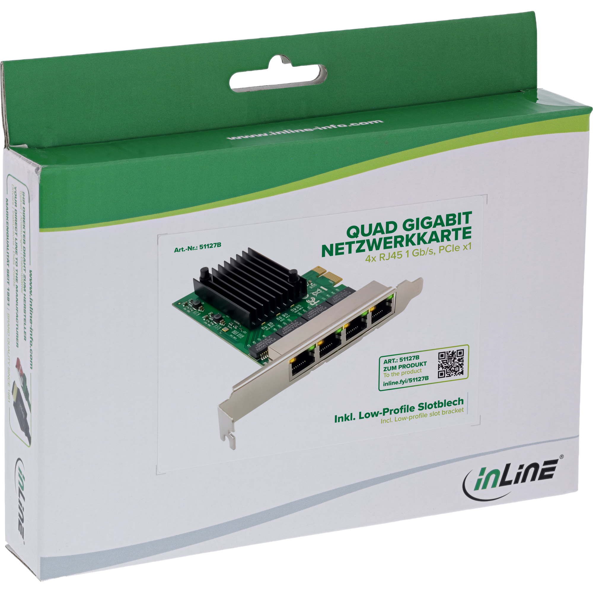 InLine Quad Gigabit Netzwerkkarte - 4x RJ45 1 Gb/s - PCIe x1Gigabit Ethernet x 4