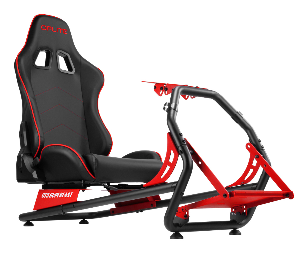 Oplite GT3 Superfast V2, Rennsport-Cockpit, Schwarz, Rot, Stahl, 100 kg, Thrustmaster, Logitech, Turtle Beach, Moza and Fanatec, 572 mm