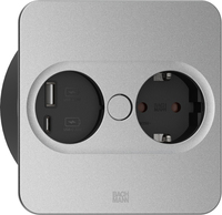 Bachmann 946.013, Type F + USB A + USB C, Desktop eingebettet, 4 cm, Tisch/Bank, Silber, Metall, Kunststoff0,2 m