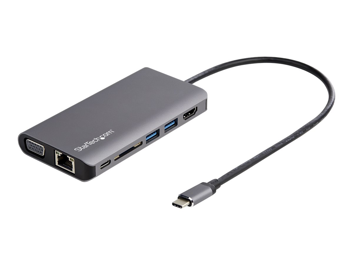StarTech.com USB C Multiport Adapter, USB-C MiniTravel Dock with 4K HDMI or 1080p VGA - 3x USB 3.0 Hub - SD - GbE - Audio - 100W PD Pass-Through - Portable Docking Station for Laptop/Tablet - USB 3.0