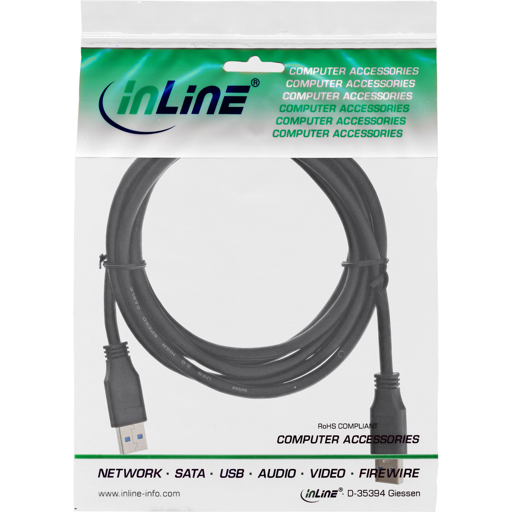 InLine USB 3.2 Gen.1 Kabel - A an A - schwarz - 3mUSB 3.0 - 3 m - Schwarz