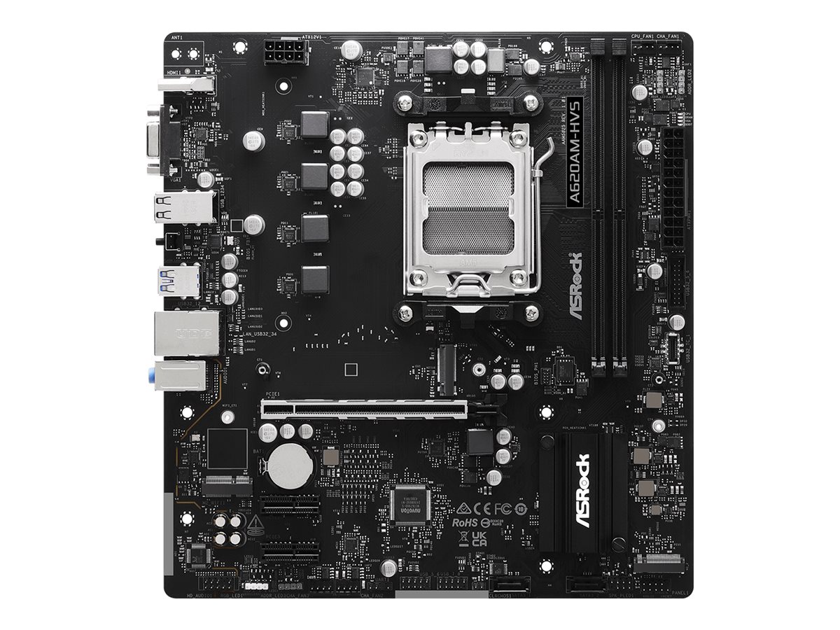 ASRock A620AM-HVS - Motherboard - micro ATX - Socket AM5 - AMD A620A Chipsatz - USB 3.2 Gen 1, USB-C 3.2 Gen 1 - Gigabit LAN - Onboard-Grafik (CPU erforderlich)