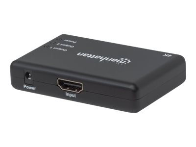 Manhattan HDMI Splitter 2-Port , 4K@30Hz, Displays output from x1 HDMI source to x2 HD displays (same output to both displays)AC Powered (cable 0.9m) - Black -  - Retail Box - Video-/Audio-Splitter -