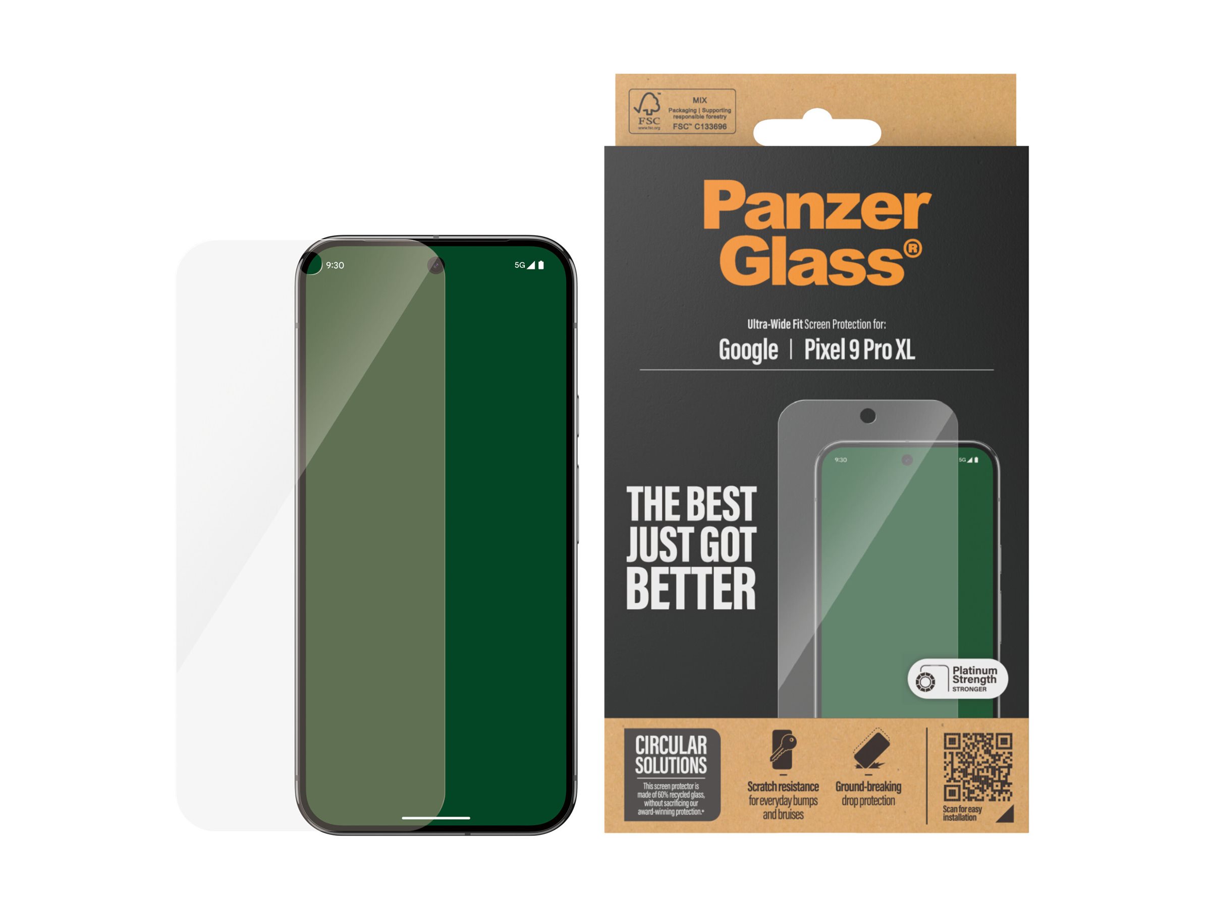 PanzerGlass Bildschirmschutz für Handy - ultrabreitePassform - Glas - für Google Pixel 9 Pro XL
