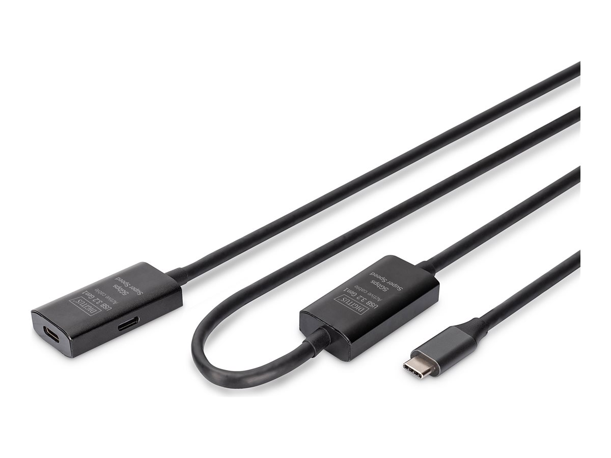 DIGITUS Aktives USB 3.2 Gen1 5G Verlängerungskabel, USB-C - USB-C, 10mzu USB-C (W) - USB 3.1 - 5 V - 10 m - Schwarz
