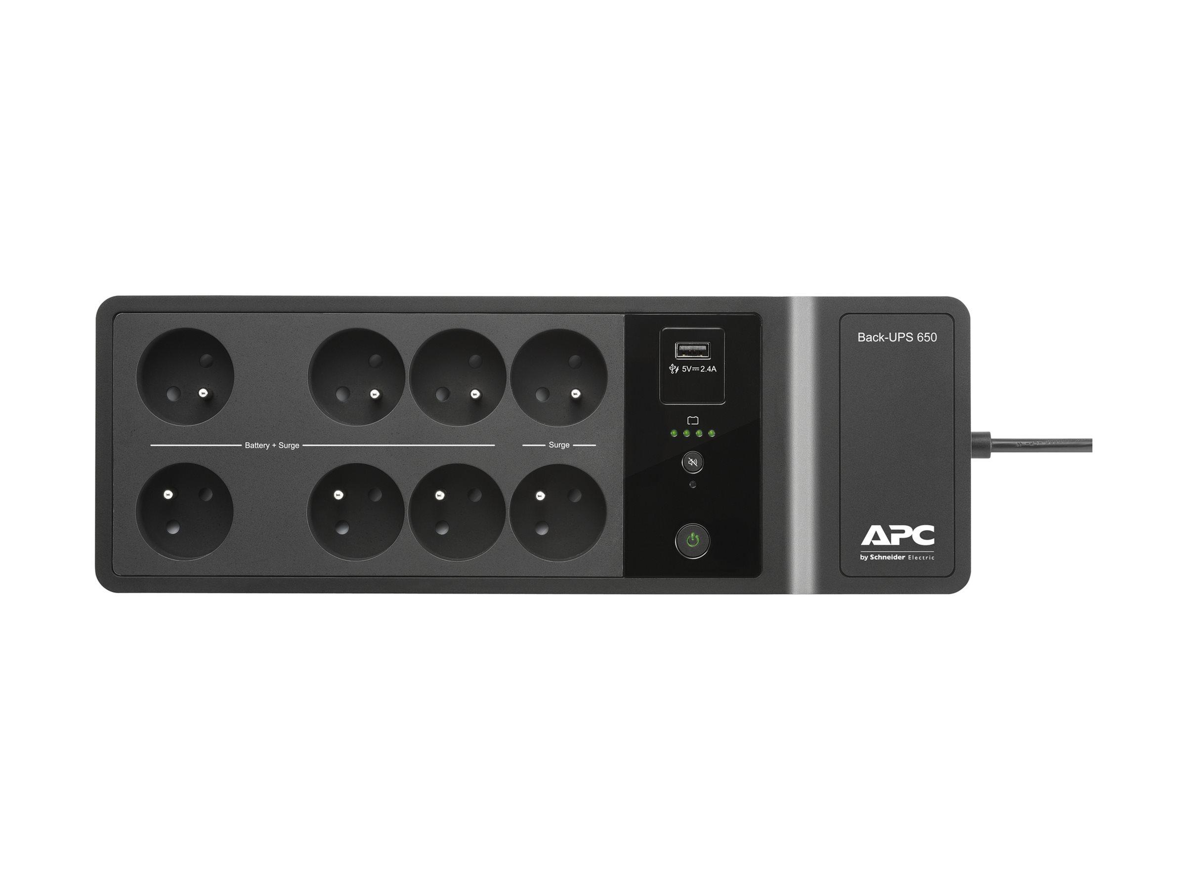 APC Back-UPS BE650G2-FR - USV - Wechselstrom220/230 V - 400 Watt - 650 VA - USB - Ausgangsanschlüsse: 8 - Frankreich - Belgien - Schwarz