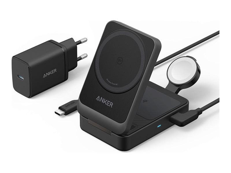Anker Innovations Anker MagGo - Kabelloses Ladegerät - 3-in-1, faltbar - 15 Watt (USB-C)Schwarz