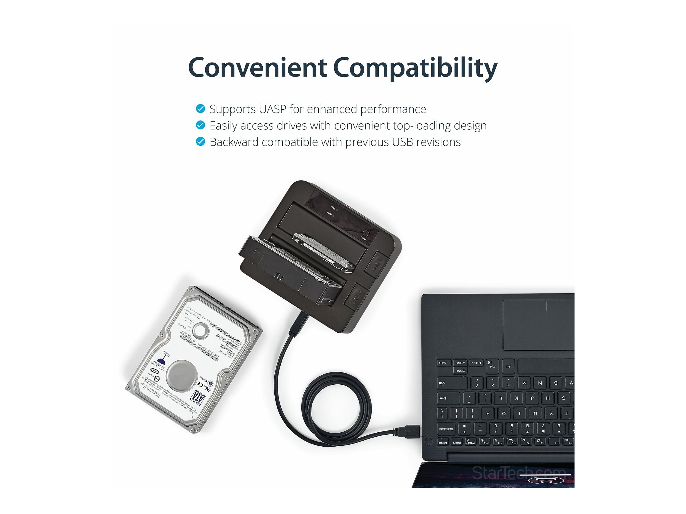 StarTech.com Dual-Bay USB 3.1 SATA Festplatten Dockingstation, Extern - Speicher-Controller mit Datenanzeige, Netzanzeige - 2.5", 3.5" (6.4 cm, 8.9 cm)USB 3.1 (Gen 2) - Schwarz