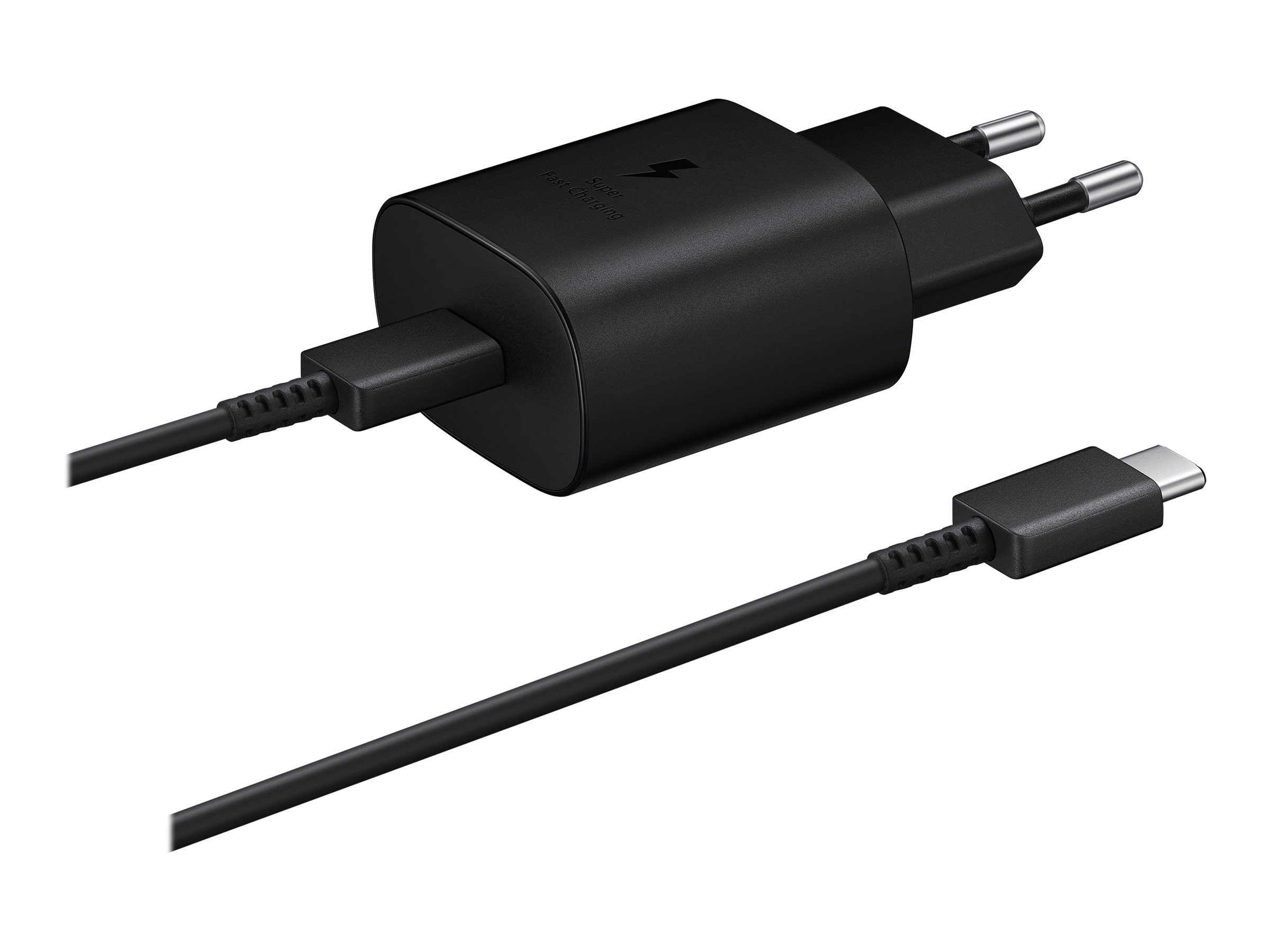 Samsung Fast Charging Wall Charger EP-TA800 - Netzteil - 25 Watt - 3 A - SFC (USB-C)auf Kabel: USB-C - Schwarz - für Galaxy A20 - A50 - A70 - A8s - M30 - M40 - Note10 - S20 - S20 5G - S20+ 5G - Z Flip
