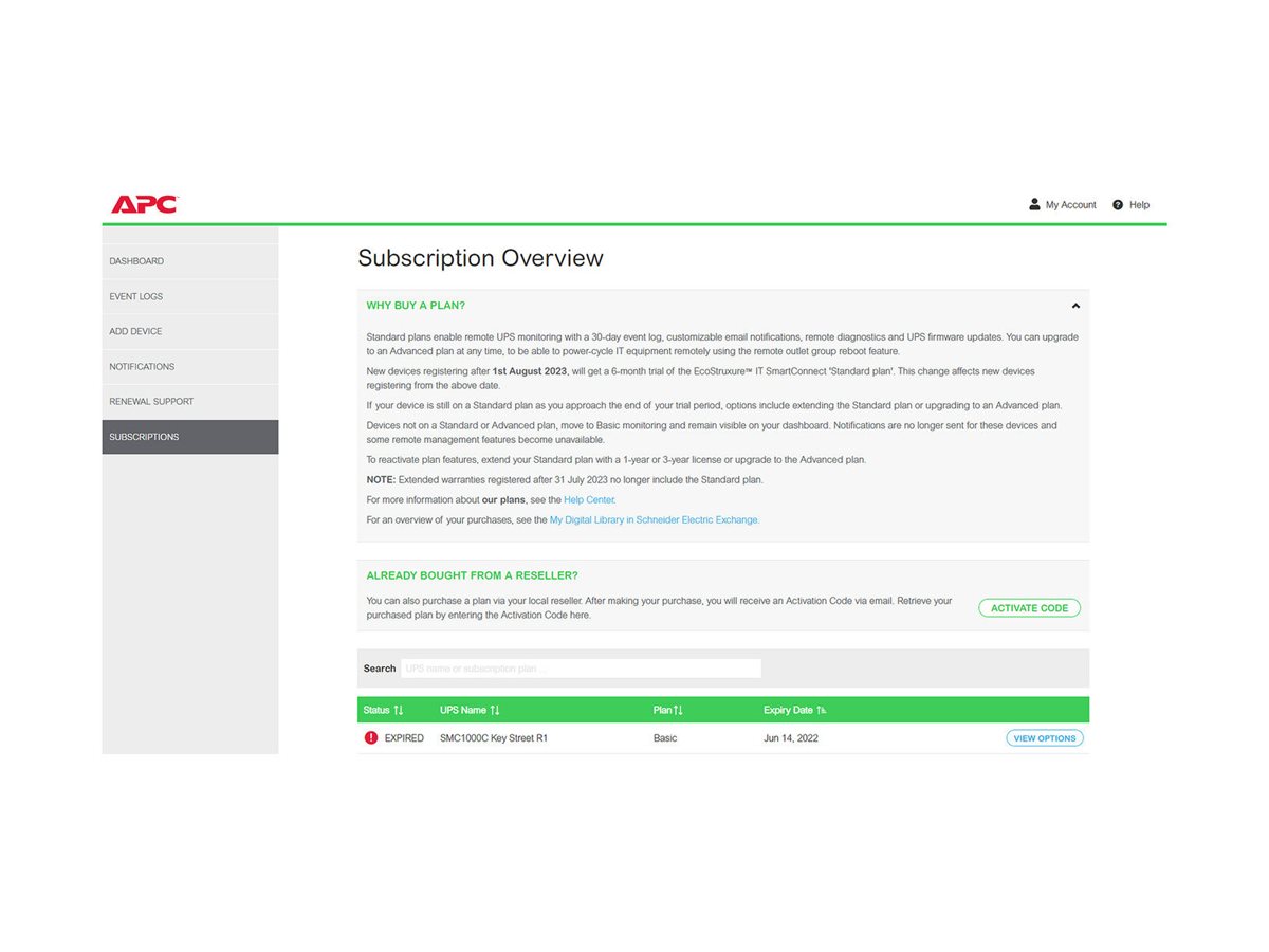 APC SmartConnect Standard Plan - Abonnement-Lizenz (1 Jahr)für P/N: SMT1500CNC - SMT750RM2UCNC - SMTL2K2RM2UCLNC - SRTL2K2RM1UWC - SRTL3KRM1UIC - SRTL3KRM1UWC