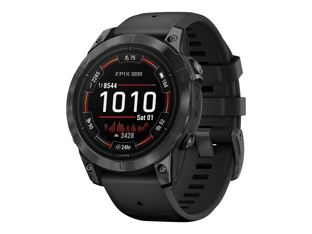 Garmin epix Pro - Standard Edition - 47 mm - faserverstärktes Polymer in Slate Gray - intelligente Uhr mit Band - Silikon - schwarz - Handgelenkgröße: 125-208 mm - Anzeige 3.3 cm (1.3")