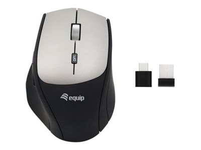 Equip Maus - ergonomisch - optisch - 6 Tastenkabellos - 2.4 GHz - USB / USB-C Wireless-Empfänger - Schwarz - Hängebox
