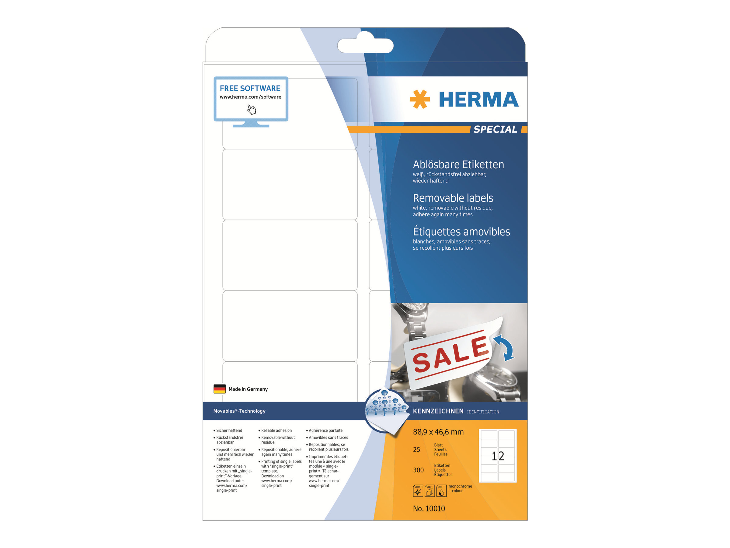 HERMA Special - Papier - matt - selbstklebend, entfernbarer Klebstoffweiß - 88.9 x 46.6 mm 300 Etikett(en) (25 Bogen x 12 Etiketten