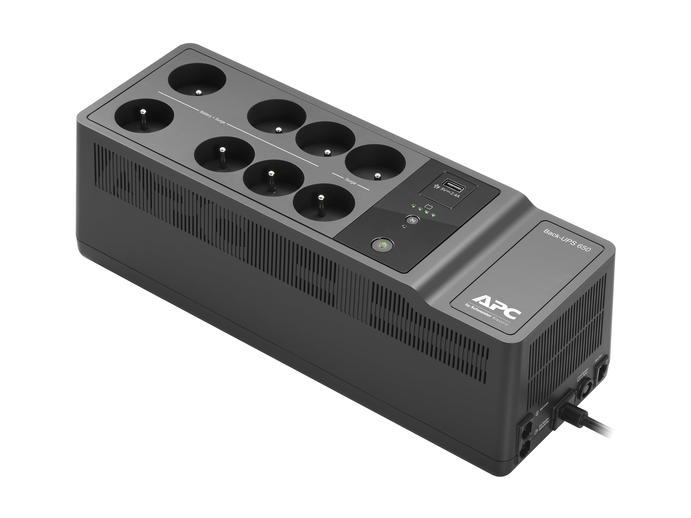 APC Back-UPS BE650G2-FR - USV - Wechselstrom220/230 V - 400 Watt - 650 VA - USB - Ausgangsanschlüsse: 8 - Frankreich - Belgien - Schwarz