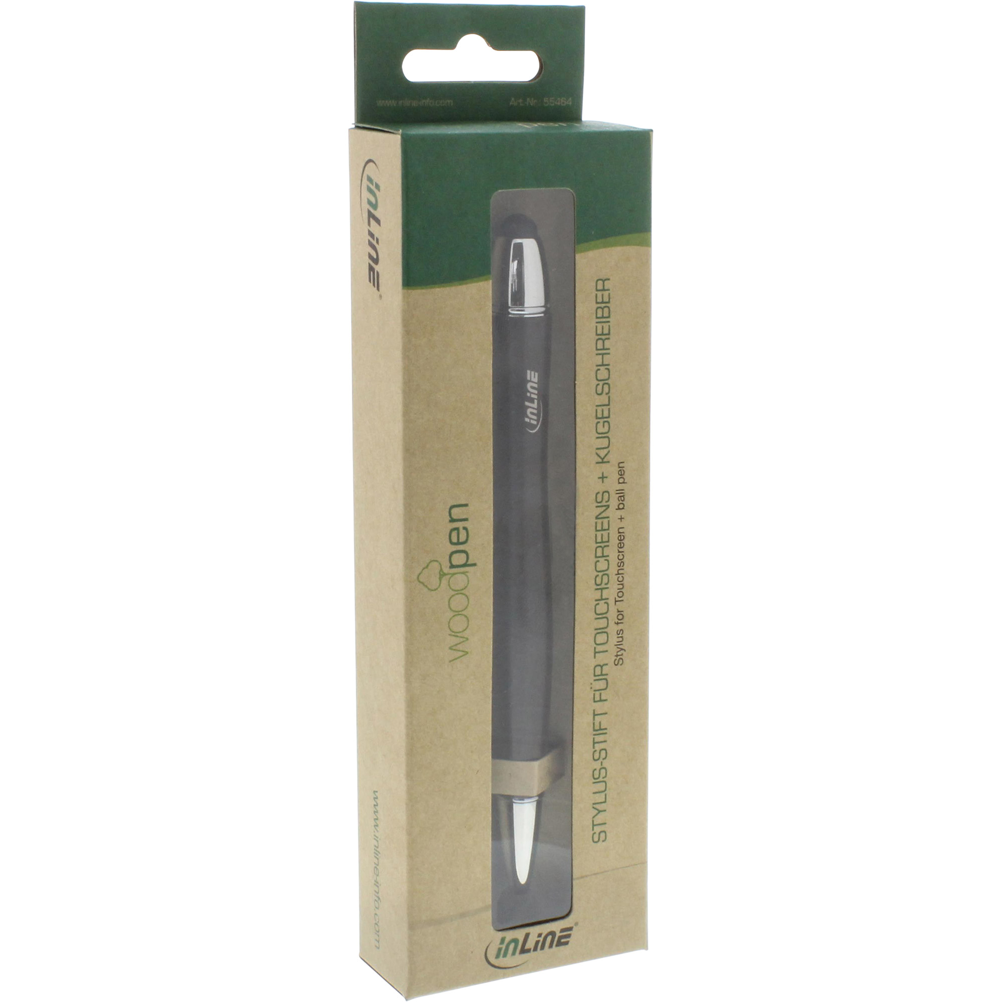 InLine woodpen - Stylus-Stift für Touchscreens + Kugelschreiber - Walnuss/Metallverstellbar