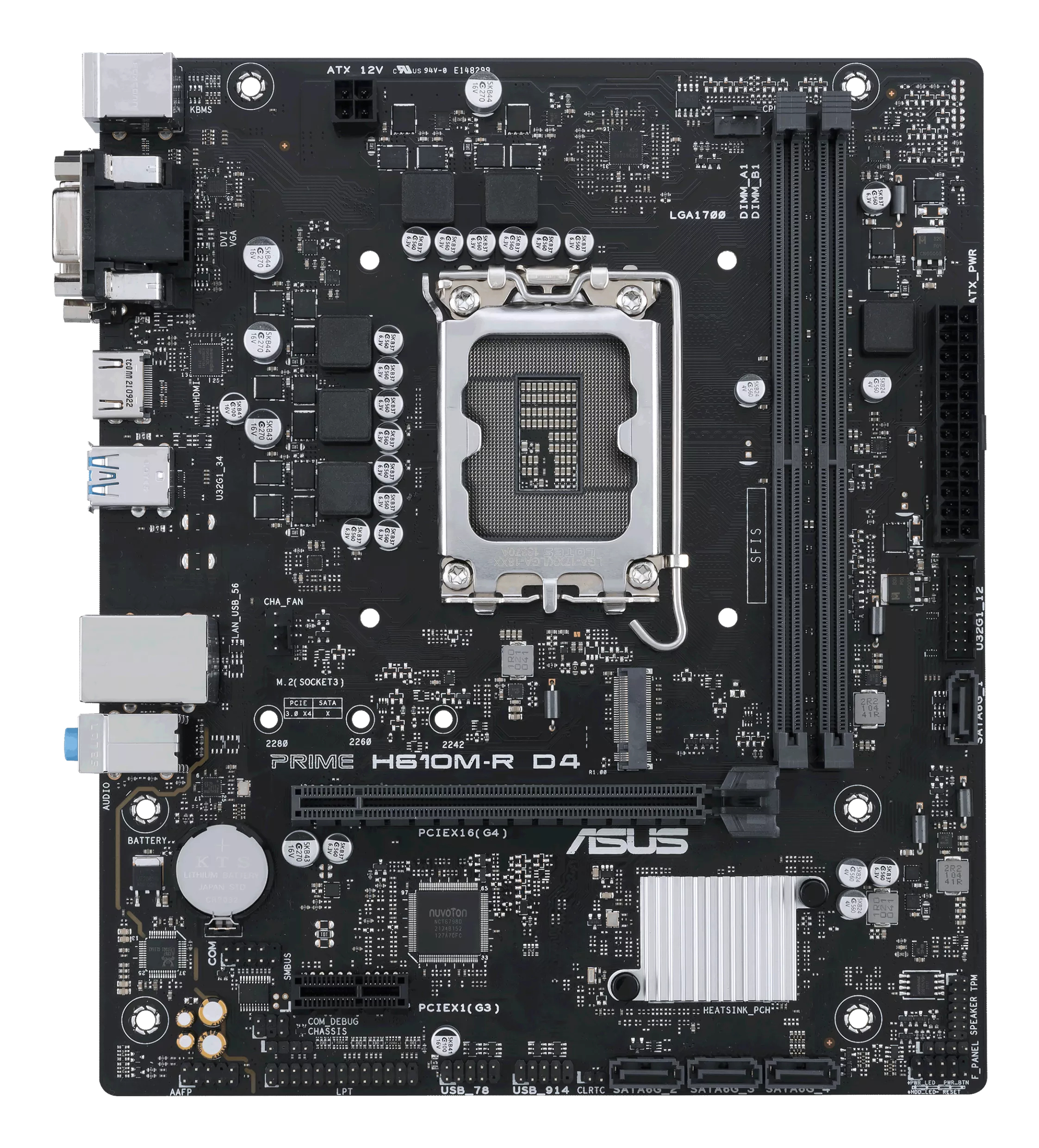ASUS PRIME H610M-R D4 - Motherboard - micro ATX - LGA1700 Sockel - H610 Chipsatz - USB 3.2 Gen 1 - Gigabit LAN - Onboard-Grafik (CPU erforderlich)HD Audio (8-Kanal)