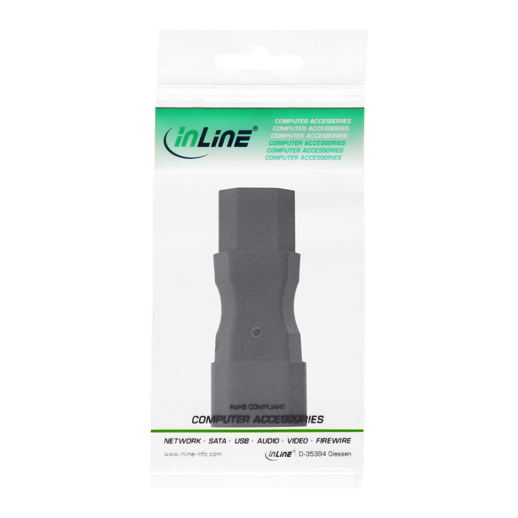InLine Netzadapter IEC 60320 C14 / C13 - 3pol. KaltgeräteC14 zu power IEC 60320 C13 - 10 A - Schwarz