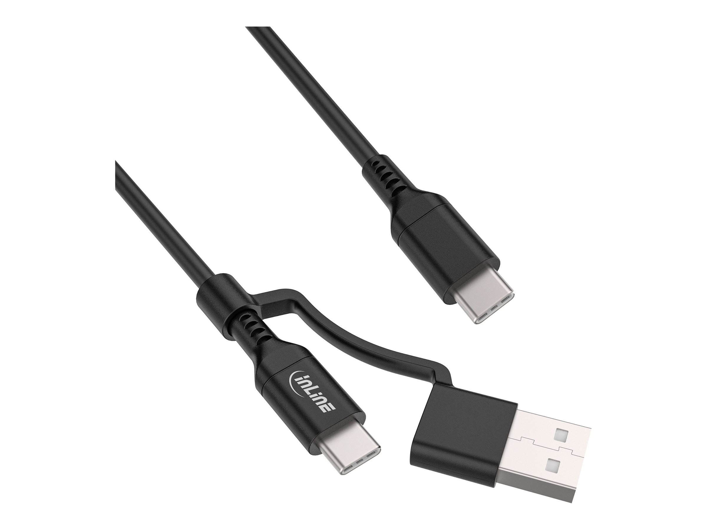 InLine 2-in-1 USB-C Kabel + USB-A Adapter - USB 2.0 - 100W - TPE - schwarz - 2mUSB 2.0 - 2 m - Schwarz