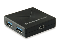 Conceptronic HUBBIES 4-Port-USB 3.0-Hub, USB 3.2 Gen 1 (3.1 Gen 1) Mini-B, USB 3.2 Gen 1 (3.1 Gen 1) Type-A, 5000 Mbit/s, Schwarz, 0,4 m, ChinaHUBBIES 4-Port-USB 3.0-Hub