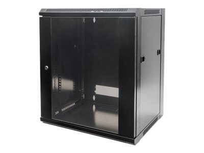 Intellinet Network Cabinet, Wall Mount (Standard), 12U, Usable Depth 410mm/Width 510mm, Black, Flatpack, Max 60kg, Metal & Glass Door, Back Panel, Removeable Sides,Suitable also for use on desk or flo