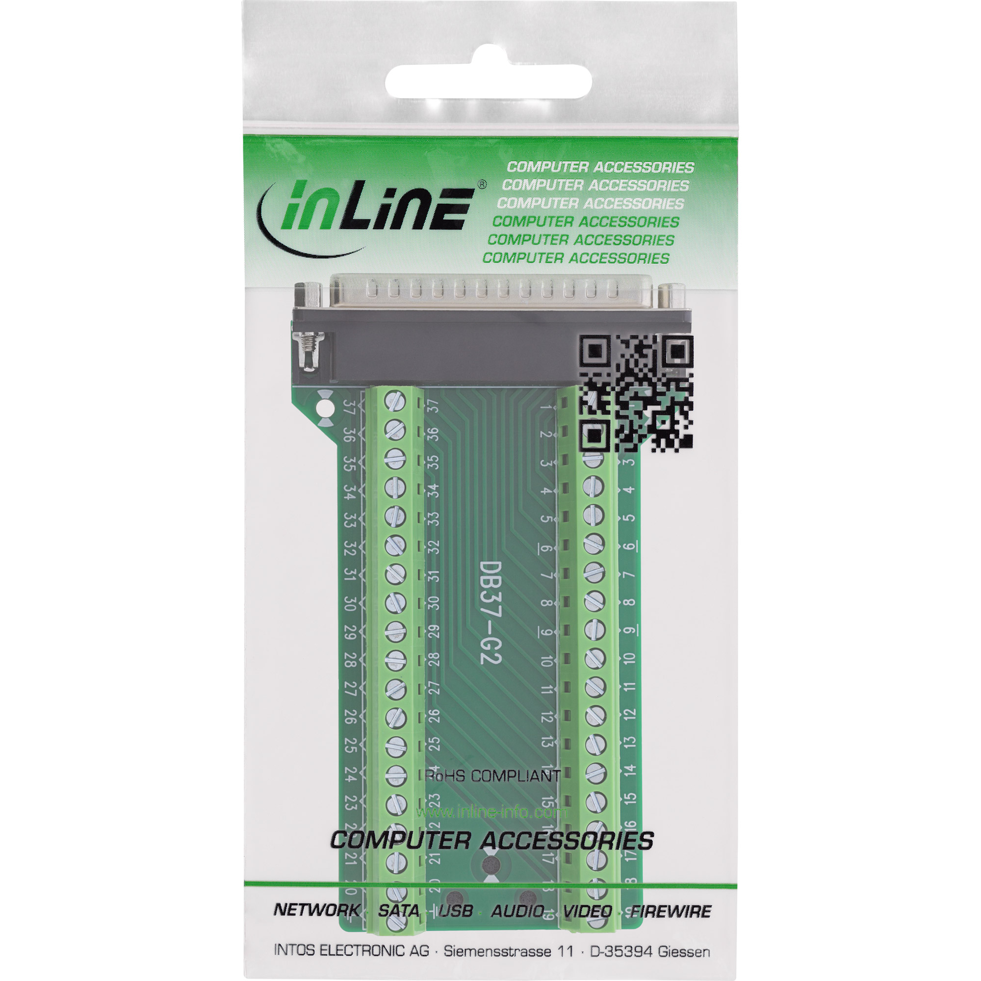 InLine D-Sub 37 Terminalblock - Stecker - 2-reihig - Schraubklemme - seitlichZeitersparnis bei der Installation:  Schnelle Verdrahtung ?ber 37 seitlich angeordnete Schraubklemmen f?r 18-26 AWG - werkz