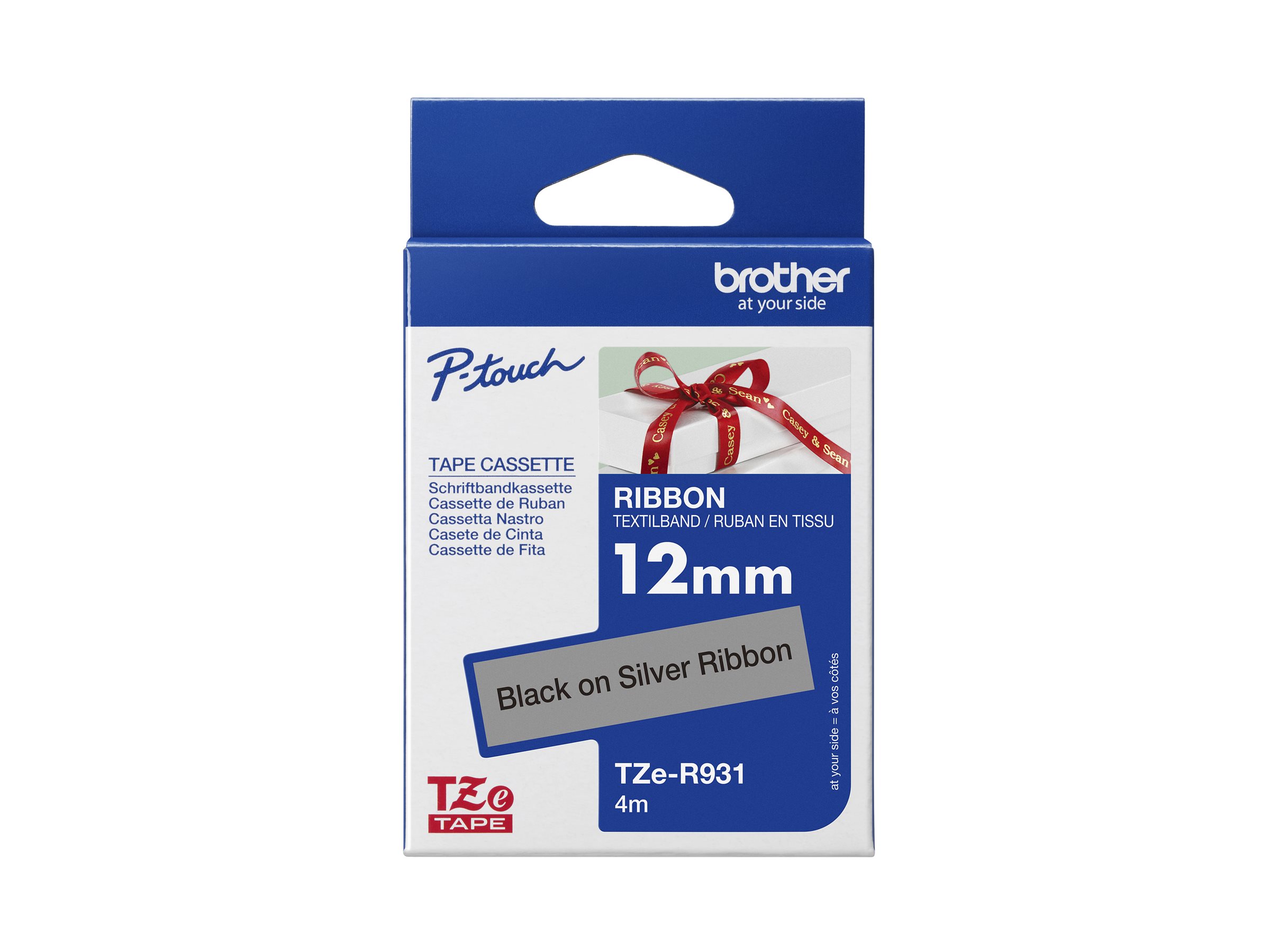 Brother TZe-R931 - Seidig - Schwarz auf Silber - Rolle (1,2 cm x 4 m)1 Kassette(n) Band - für Brother PT-D210 - D600 - H110 - H200; P-Touch PT-1005 - D450 - H107; P-Touch Cube Plus PT-P710