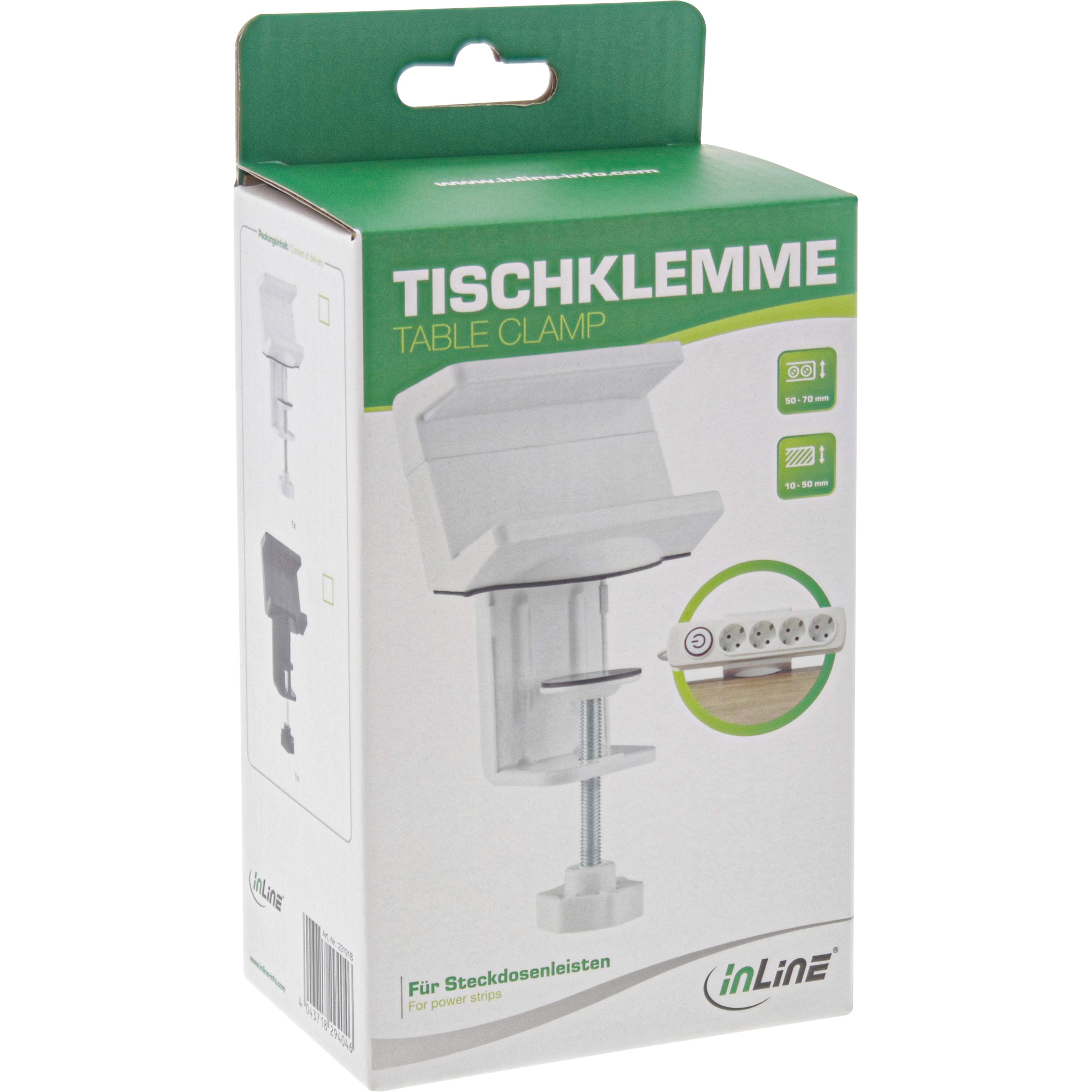 InLine Tischklemme für Steckdosenleiste - Schraubklemme - schwarzStahl - ABS-Kunststoff - Silikongel - Schwarz - Tischmontage