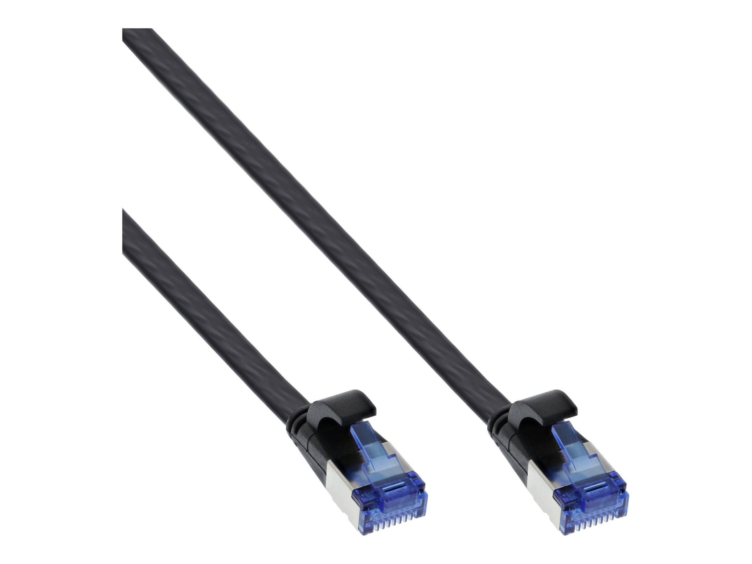InLine Patchkabel flach - U/FTP - Cat.6A - TPE halogenfrei - schwarz - 7,5m7.5 m - U/FTP - PiMF - CAT 6a - halogenfrei - geformt - ohne Haken - verseilt - flach - Schwarz