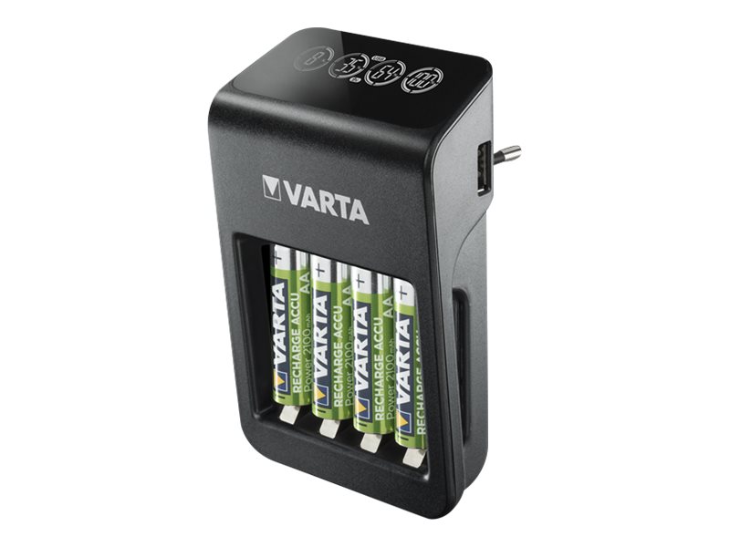 Varta LCD Plug Charger+ - 4 Std. Batterieladegerät / Stromadapter - (für 4xAA/AAA, 1x9V)4 x AA-Typ - NiMH - 2100 mAh (USB)