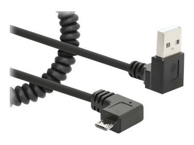 Manhattan USB-A to Micro-USB Cable, 1m, Male to Male, Black, 480 Mbps (USB 2.0)Tangle Resistant Curly Design - Angled Connectors - Ideal for Charging Cabinets/Carts - Hi-Speed USB -  - Polybag - USB-K