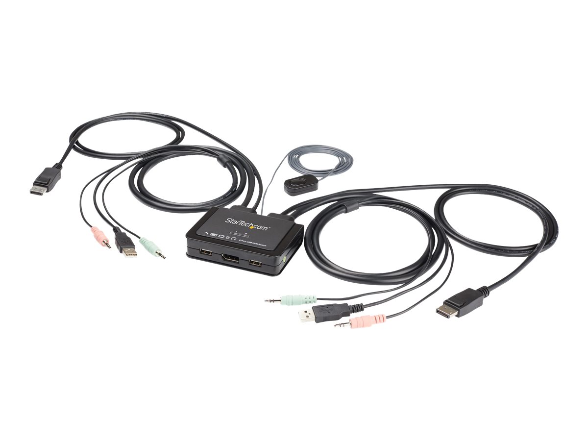 StarTech.com 2-Port USB DisplayPort KVM Switch - 4K 60 Hz - UHD DP 1.2 USB-KVM Umschalter mit 1,2 m Kabel & Audio - Bus-powered & remote switching - OS unabhängig - MacBook ThinkPad (SV211DPUA4K)KVM-/