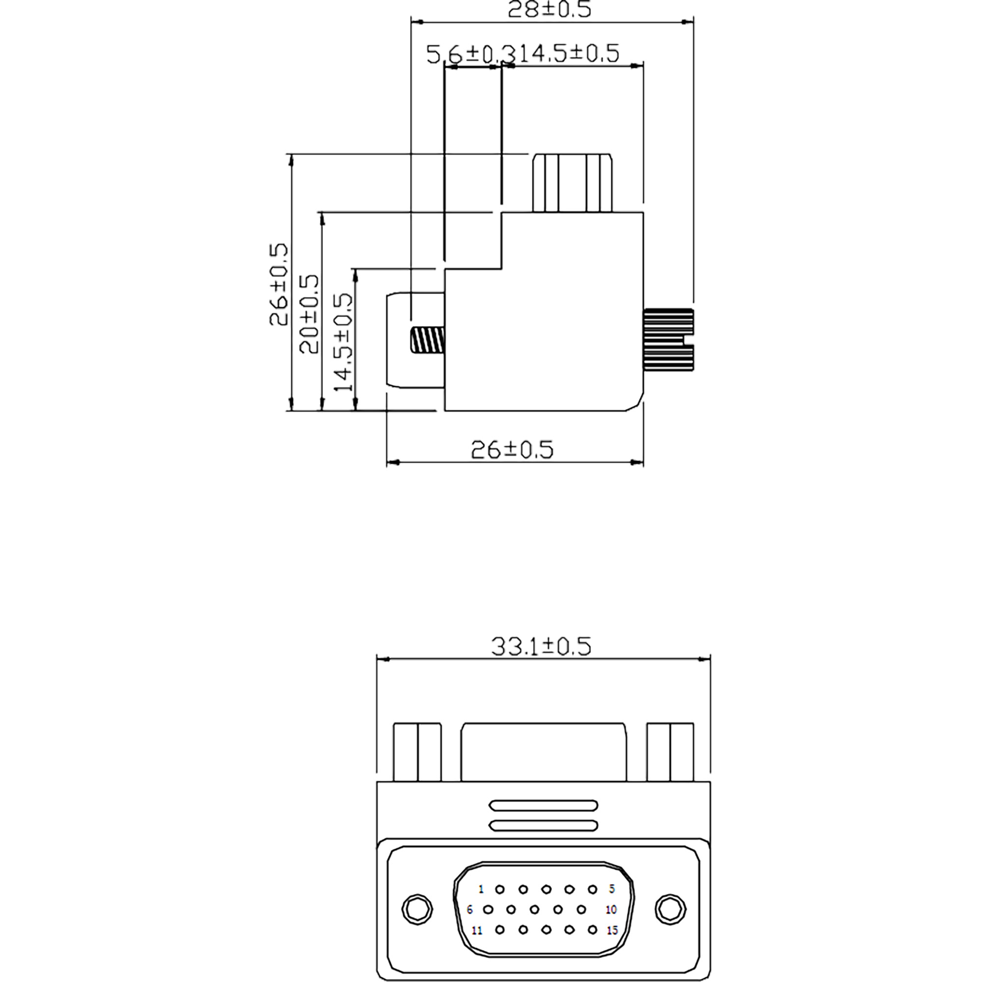 InLine VGA Adapter 90° Winkel 15pol Stecker/Buchse(W) - 90° Stecker - Daumenschrauben - Schwarz