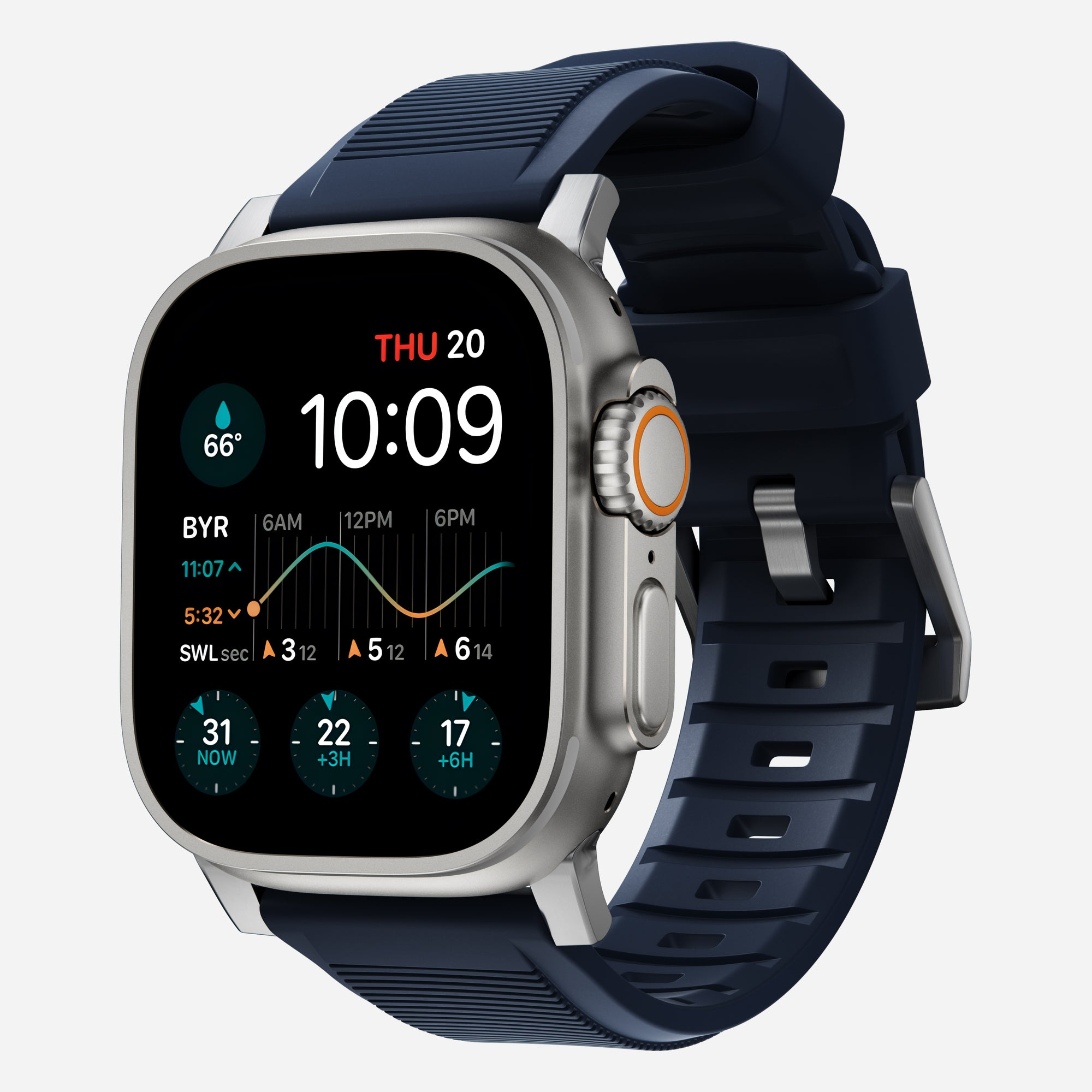 Nomad NM01296485, Band, Smartwatch, Blau, Apple, Watch 49mm, 46mm, 45mm, 44mm, and 42mm (Ultra 1-3, Series 1-11, and SE), Gummi