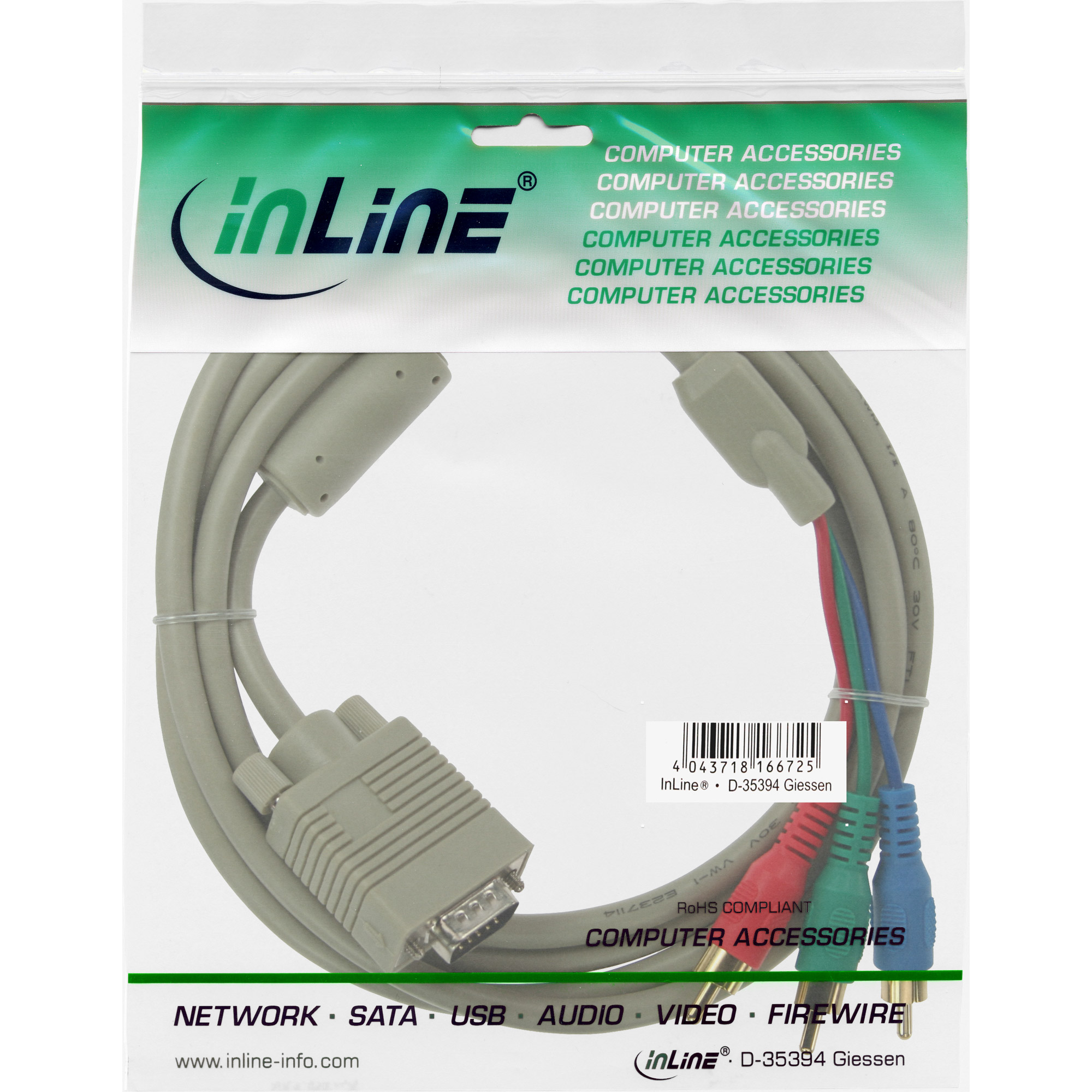 InLine VGA RGB Kabel - VGA Stecker an 3x Cinch Stecker - 2m2 m