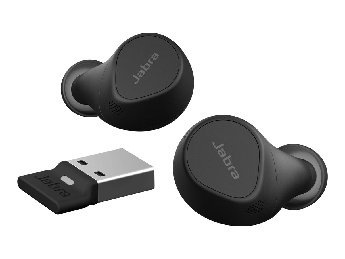 Jabra Evolve2 Buds MS - True Wireless-Kopfhörermit Mikrofon - im Ohr - Bluetooth - aktive Rauschunterdrückung - USB-A über Bluetooth-Adapter - Geräuschisolierung - Schwarz - Zertifiziert für Microsoft