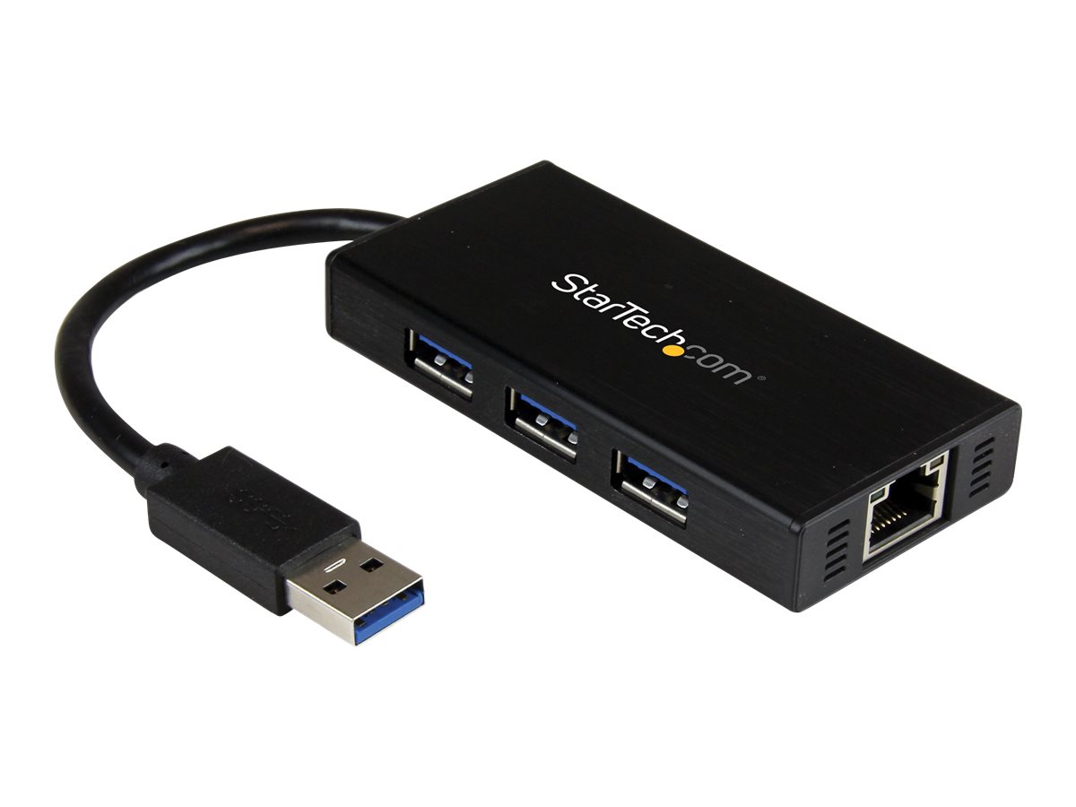 StarTech.com 3 Port USB 3.0 Hub mit Gigabit EthernetAdapter aus Aluminum - Kompakter USB3 Hub mit GbE - Hub - 3 x SuperSpeed USB 3.0 + 1 x 10/100/1000 - Desktop - für P/N: PEXUSB3S2EI - PEXUSB3S42 - P