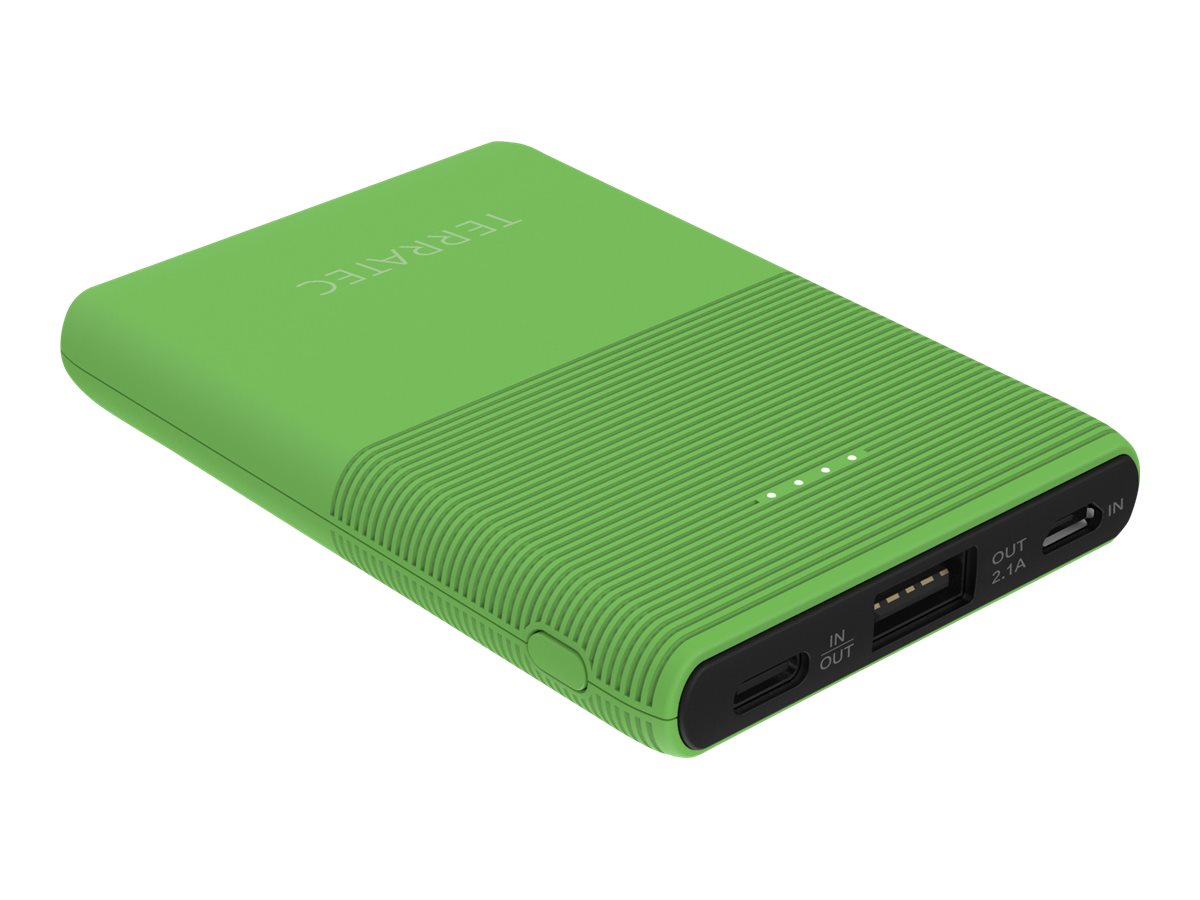 TerraTec P50 Pocket - Powerbank - 5000 mAh - 2.1 A - 2 Ausgabeanschlussstellen (USB, USB-C)Grüner Blitz
