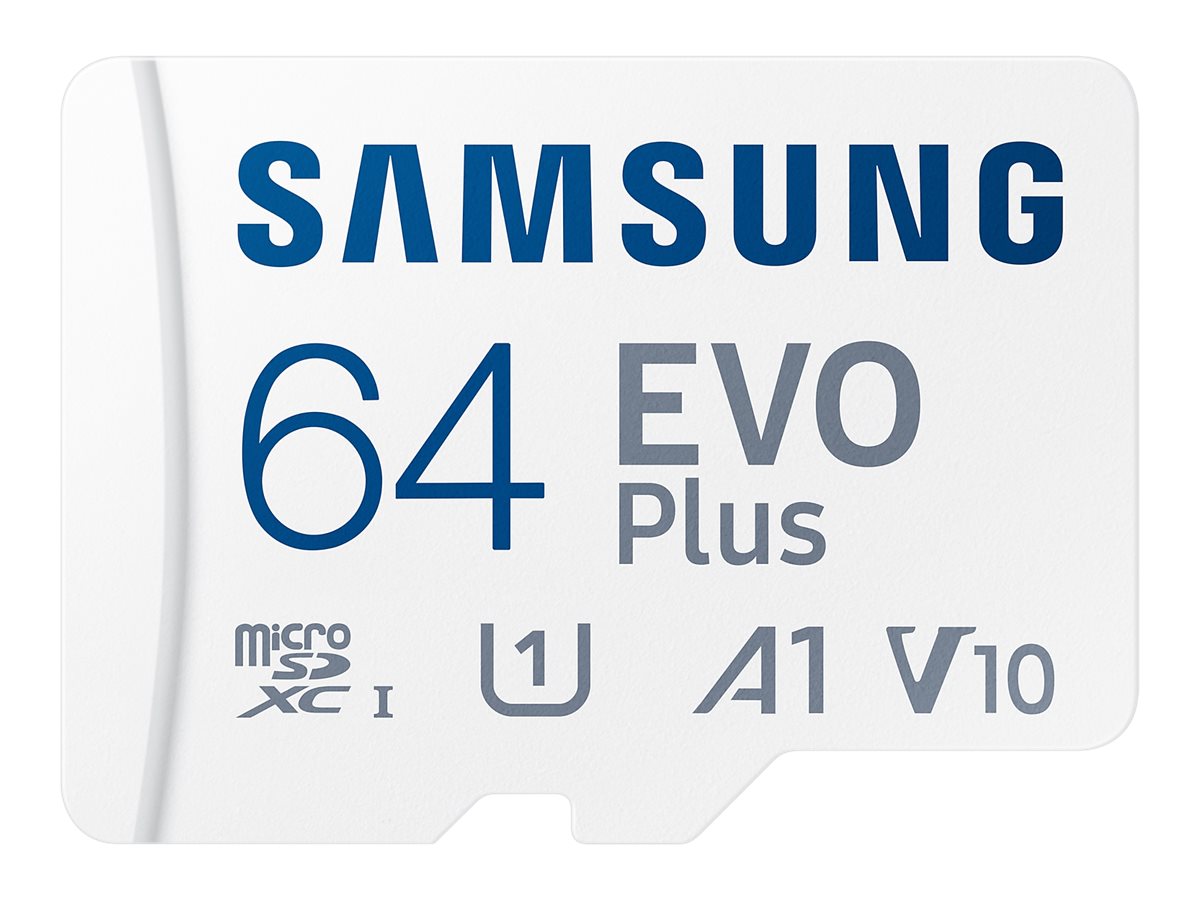 Samsung EVO Plus MB-MC64S - Flash-Speicherkarte (microSDXC-an-SD-Adapter inbegriffen)64 GB - A1 / Video Class V10 / UHS-I U1 / Class10 - microSDXC UHS-I - weiß