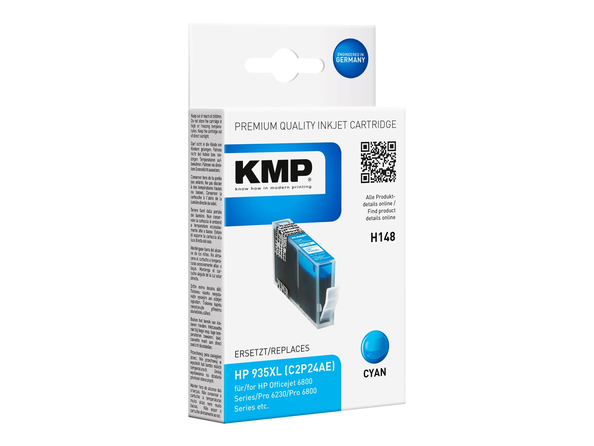 KMP H148 - 15 ml - Hohe Ergiebigkeit - Cyan - kompatibel - Tintenpatrone (Alternative zu: HP 935XL)für HP Officejet 6812 - 6815 - 6820; Officejet Pro 6230 - 6230 ePrinter - 6830 - 6835