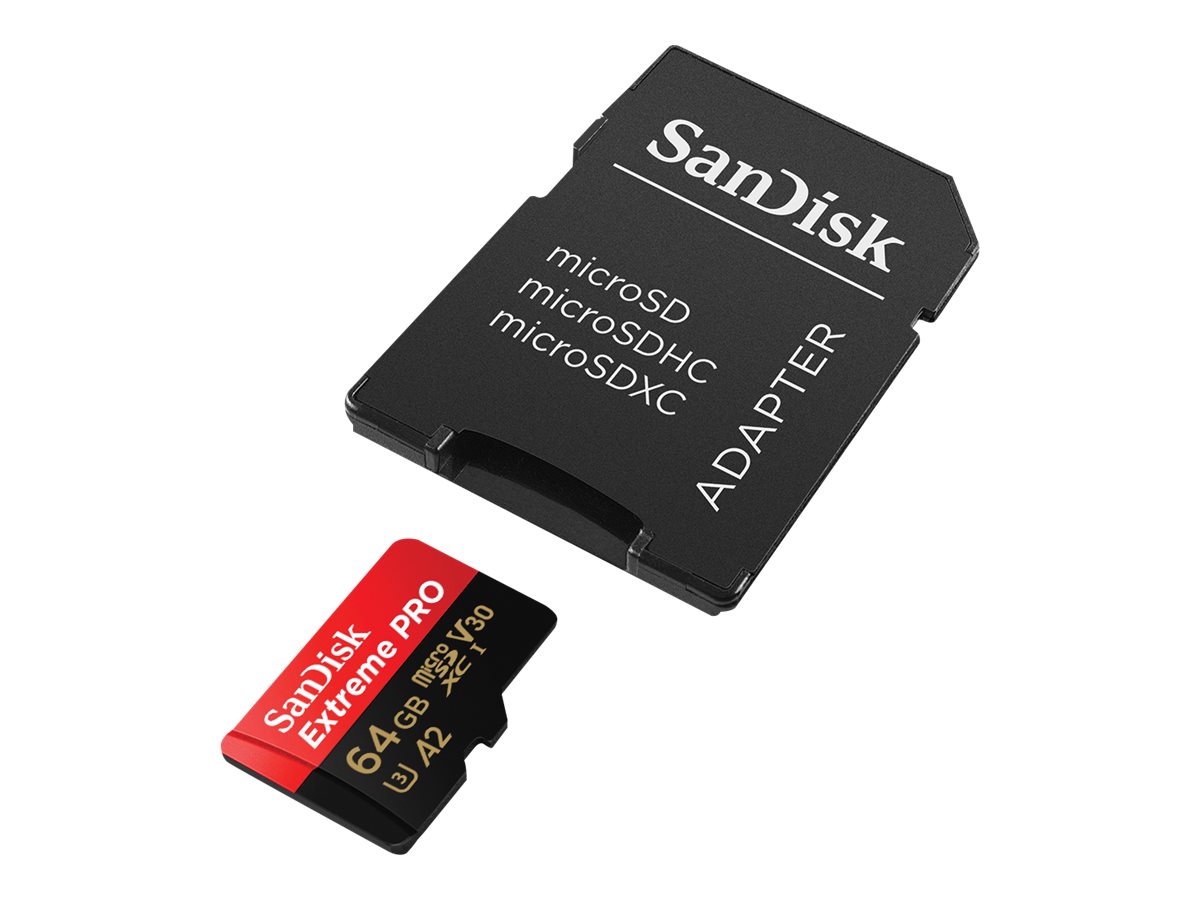 SanDisk Extreme Pro - Flash-Speicherkarte (microSDXC-an-SD-Adapter inbegriffen)64 GB - A2 / Video Class V30 / UHS-I U3 / Class10 - microSDXC UHS-I