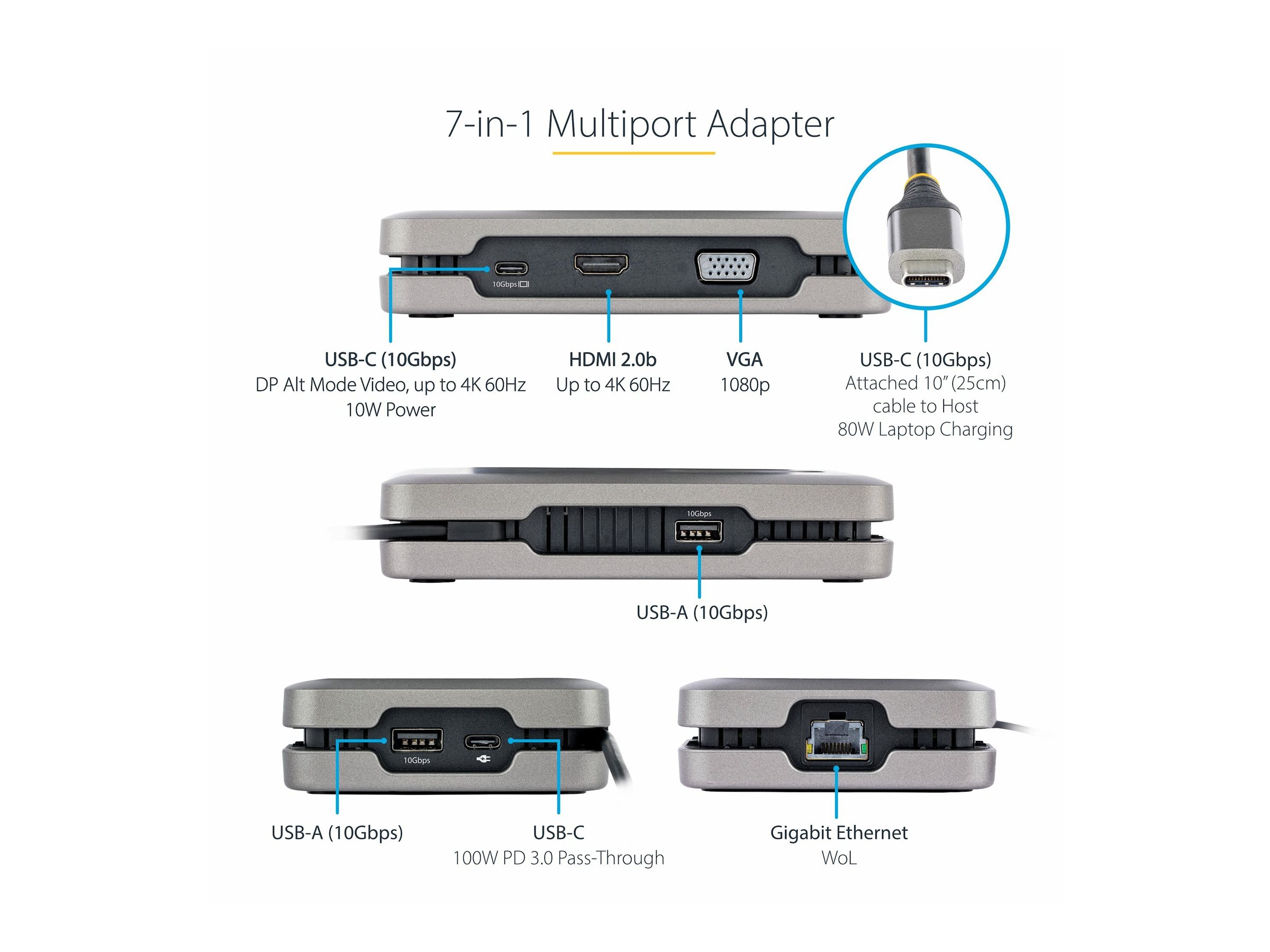 StarTech.com USB C Multiport Adapter - USB-Czu 4k HDMI/VGA - Dual Monitor - Dockingstation - USB-C 3.2 Gen 2 / Thunderbolt 3 / Thunderbolt 4 - VGA - HDMI - USB-C - 1GbE - TAA-konform
