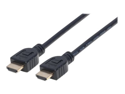 Manhattan HDMI Cable with Ethernet (CL3 rated, suitable for In-Wall use), 4K@60Hz (Premium High Speed)1m - Male to Male - Black - Ultra HD 4k x 2k - In-Wall rated - Fully Shielded - Gold Plated Contac