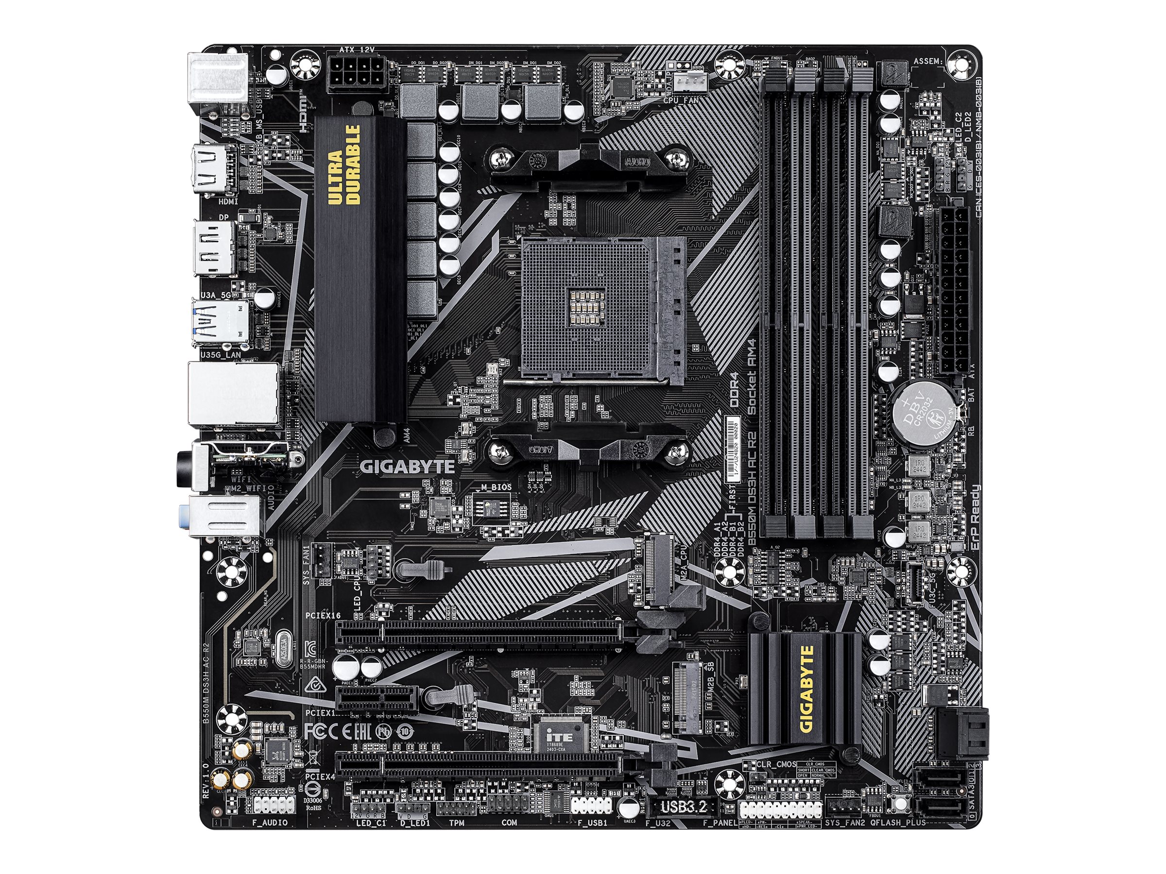 Gigabyte B550M DS3H AC R2 - Motherboard - micro ATX - Socket AM4 - AMD B550 Chipsatz - USB 3.2 Gen 1 - Gigabit LAN, Wi-Fi, Bluetooth - Onboard-Grafik (CPU erforderlich)HD Audio (8-Kanal)