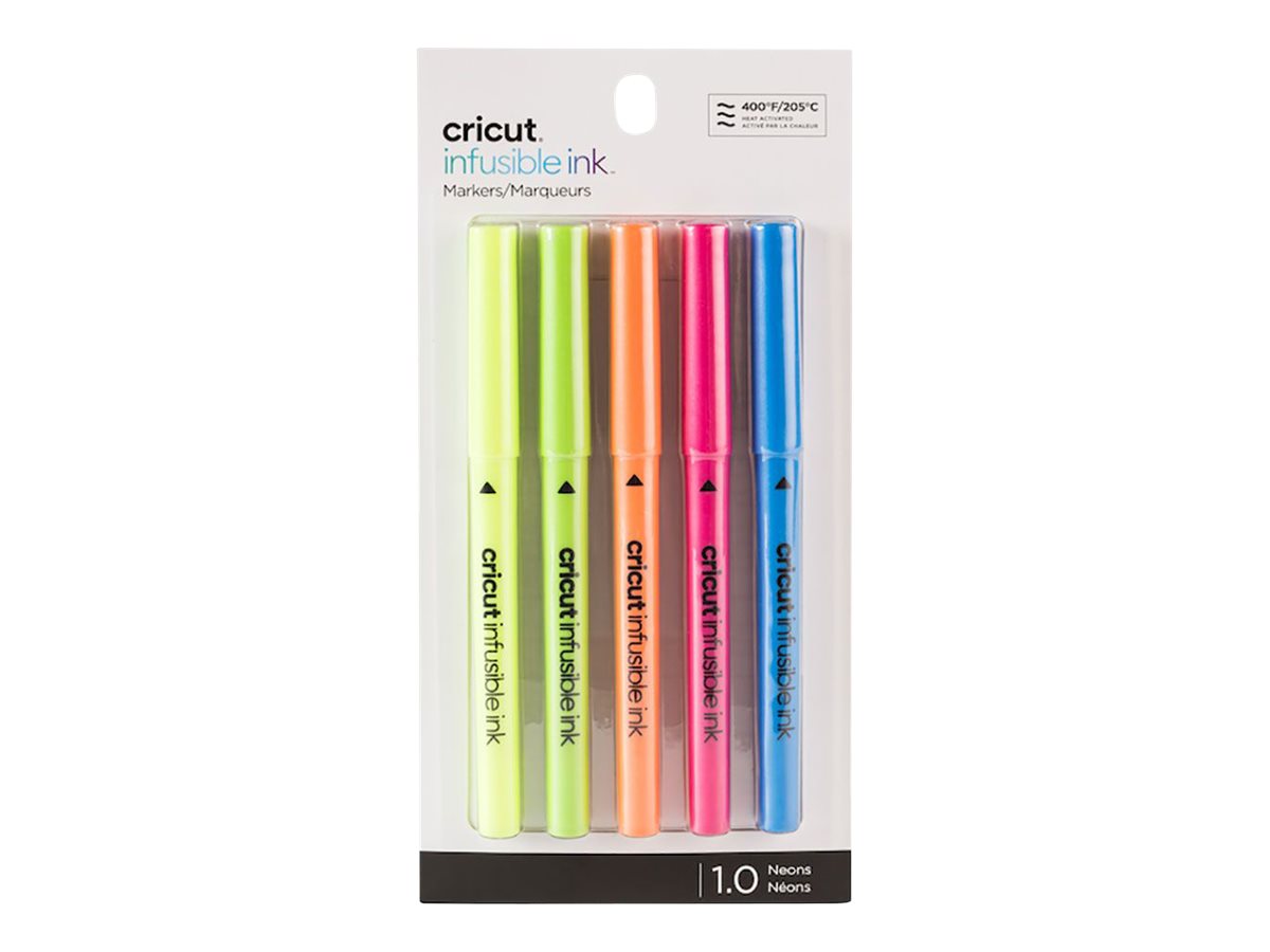 Cricut Infusible Ink Neons - Filzstift - für Stoff - Neonblau, Neongrün, Neonorange, Neon Pink, Neongelb - wasserbasierte Tinte - 1 mm - Mittel (Packung mit 5)